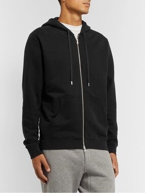 Sunspel Full-Zip Hooded Sweatshirt Cotton Blend Black Large